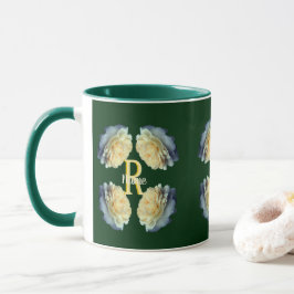 Anpassad monogram initial bokstav namn gula rosor mugg