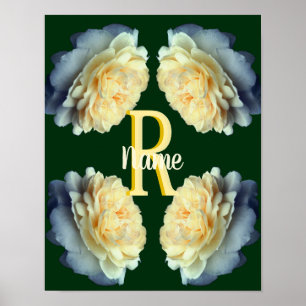 Anpassad monogram initial bokstav namn gula rosor poster
