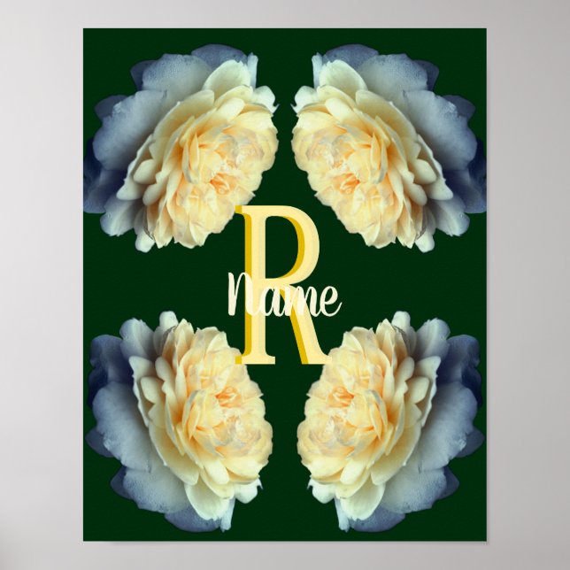Anpassad monogram initial bokstav namn gula rosor poster (Framsidan)
