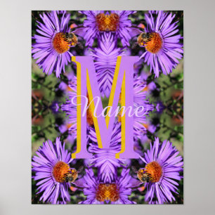 Anpassad monogram initial bokstav namn honungsbi a poster