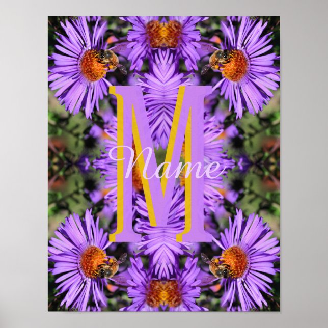 Anpassad monogram initial bokstav namn honungsbi a poster (Framsidan)