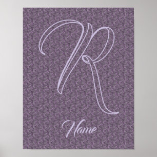 Anpassad monogram initial bokstav namn lila blommi poster