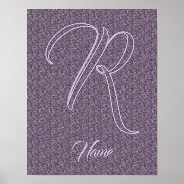 Anpassad monogram initial bokstav namn lila blommi poster (Framsidan)