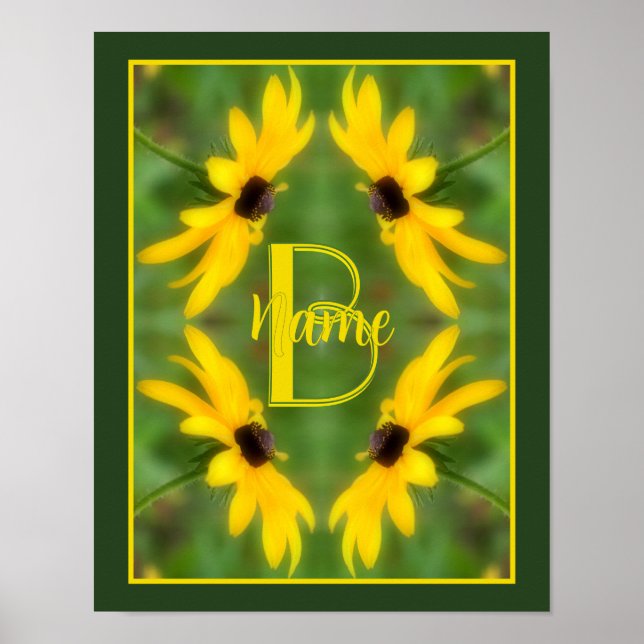 Anpassad monogram initial bokstav namn Svartögd Su Poster (Framsidan)