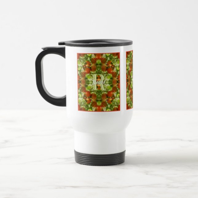 Anpassad monogram initial bokstav namn trädgårdsto resemugg (Vänster)