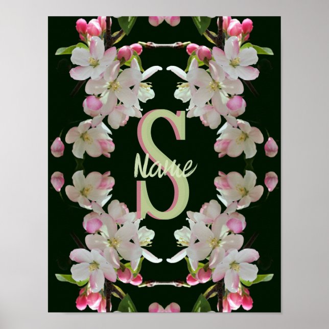 Anpassad monogram initial bokstav namn vårblomster poster (Framsidan)