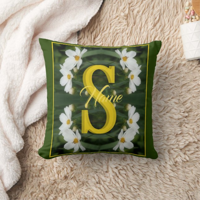 Anpassad monogram initial bokstav namn Vit Prästkr Kudde (Filt)