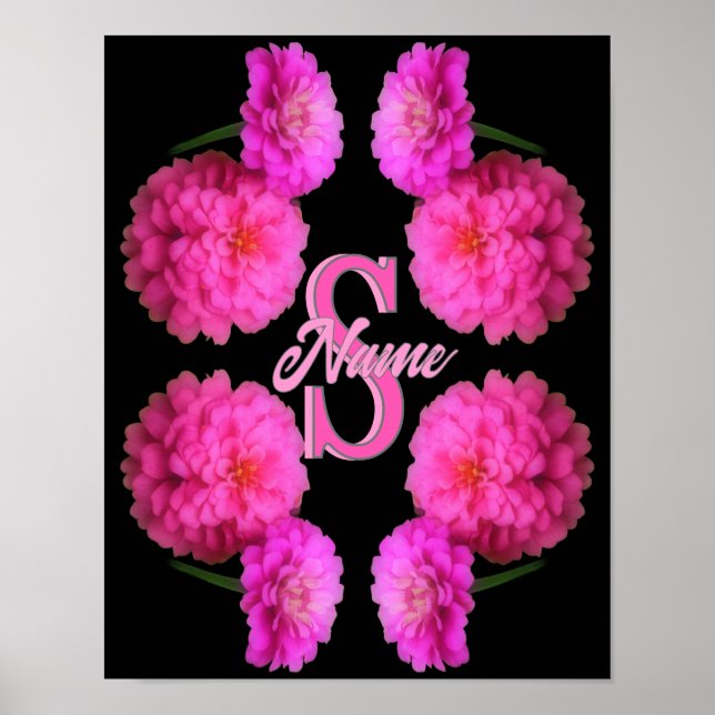 Anpassad monogram initial bokstav namn Zinnia blom Poster (Framsidan)