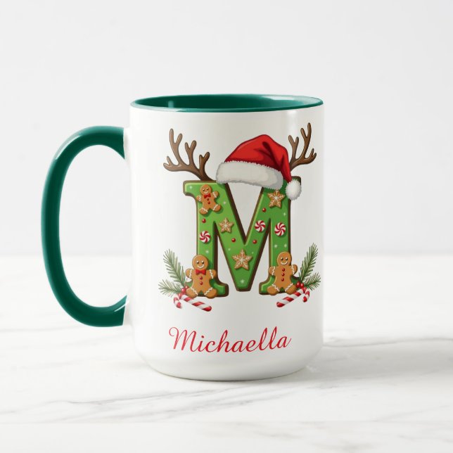 Anpassad monogram initial M Tomte glad jul  Mugg (Vänster)