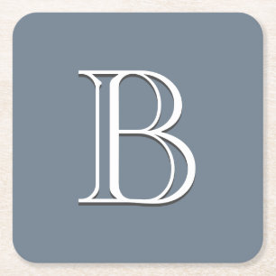 Anpassad monogram initial mediumblå och vit underlägg papper kvadrat