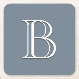 Anpassad monogram initial mediumblå och vit underlägg papper kvadrat