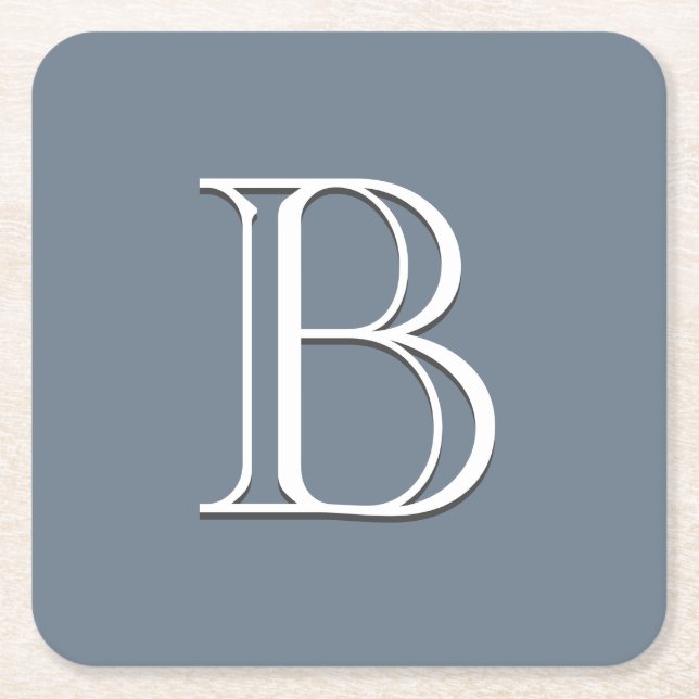 Anpassad monogram initial mediumblå och vit underlägg papper kvadrat (Framsidan)