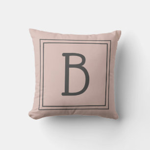 Anpassad monogram initial modern rustic rosa grå kudde