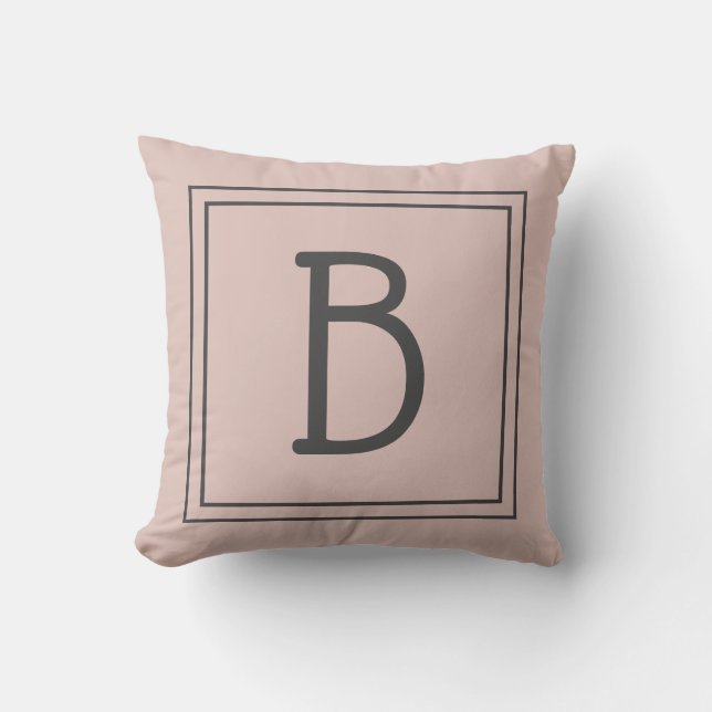 Anpassad monogram initial modern rustic rosa grå kudde (Framsida)