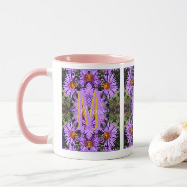 Anpassad monogram initial namn Humla Aster Art Mugg (Med munk)