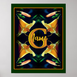 Anpassad monogram initial namn liljor blommor poster