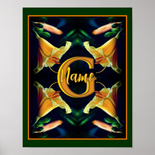 Anpassad monogram initial namn liljor blommor poster
