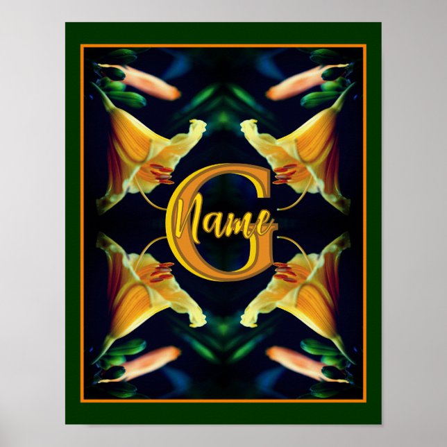 Anpassad monogram initial namn liljor blommor poster (Framsidan)