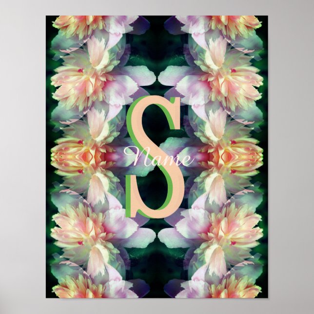 Anpassad monogram initial namn pion konst poster (Framsidan)