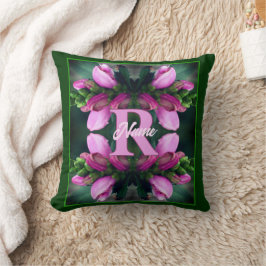 Anpassad monogram initial namn rosa blomma konst kudde