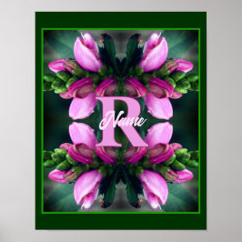 Anpassad monogram initial namn rosa blomma konst poster