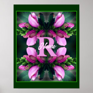 Anpassad monogram initial namn rosa blomma konst poster