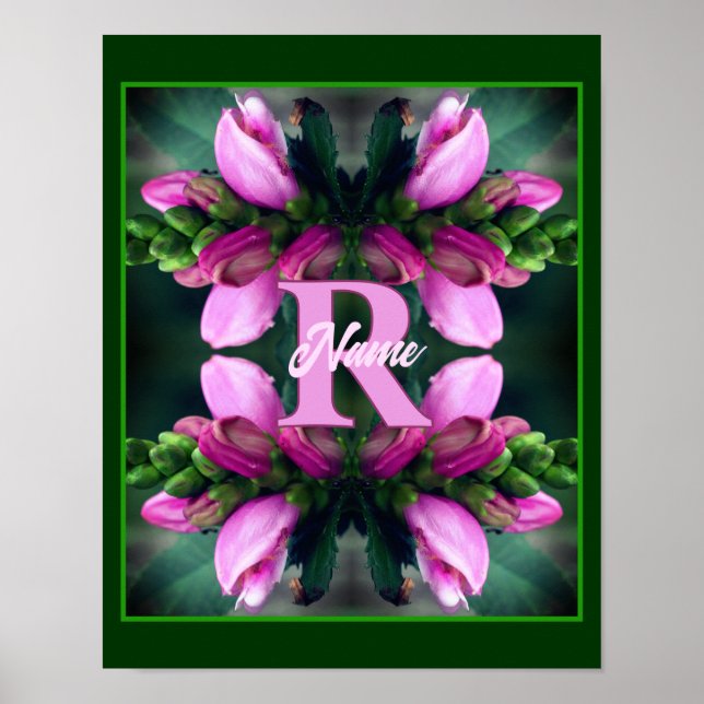 Anpassad monogram initial namn rosa blomma konst poster (Framsidan)
