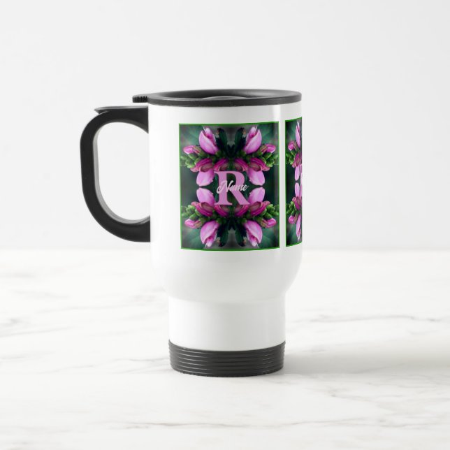 Anpassad monogram initial namn rosa blomma konst resemugg (Vänster)
