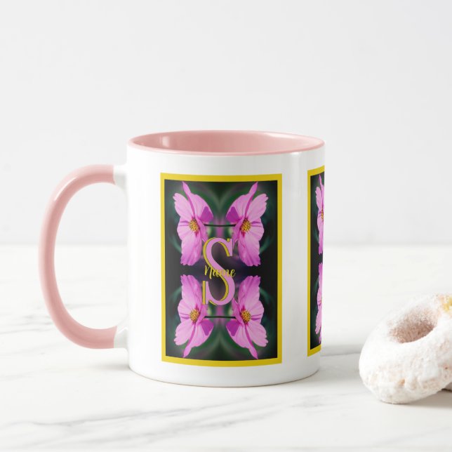 Anpassad monogram initial namn Rosa Kosmos Mugg (Med munk)