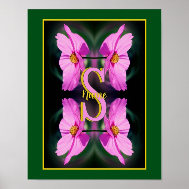 Anpassad monogram initial namn Rosa Kosmos Poster (Framsidan)