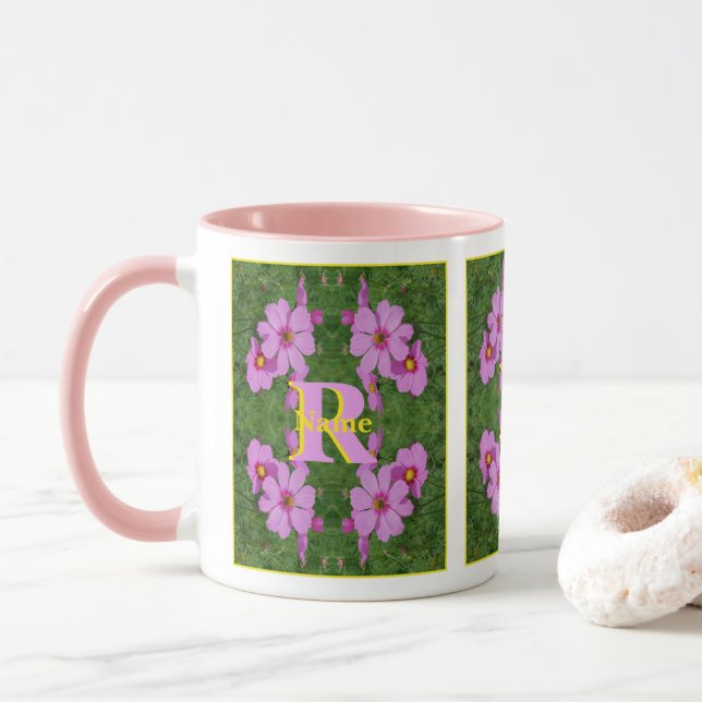 Anpassad monogram initial namn Rosa Tusenskönas Ko Mugg (Med munk)
