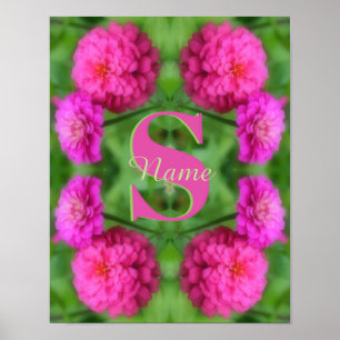Anpassad monogram initial namn Rosa Zinnier Poster