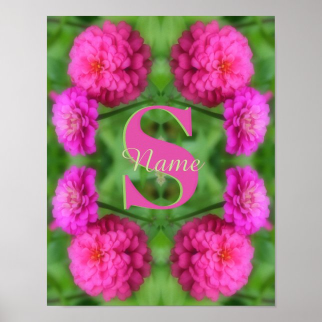 Anpassad monogram initial namn Rosa Zinnier Poster (Framsidan)