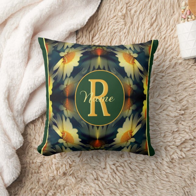 Anpassad monogram initial namn Tusenskönas blommot Kudde (Filt)