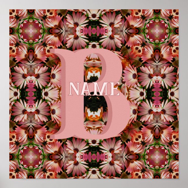 Anpassad monogram initial namn Tusenskönas blommot Poster (Framsidan)
