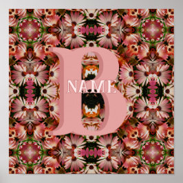 Anpassad monogram initial namn tusenskönhet blommi poster