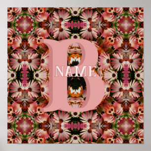 Anpassad monogram initial namn tusenskönhet blommi poster