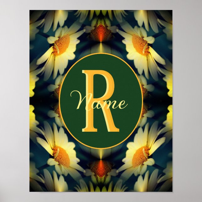 Anpassad monogram initial namn Tusenskönsblomma Bl Poster (Framsidan)