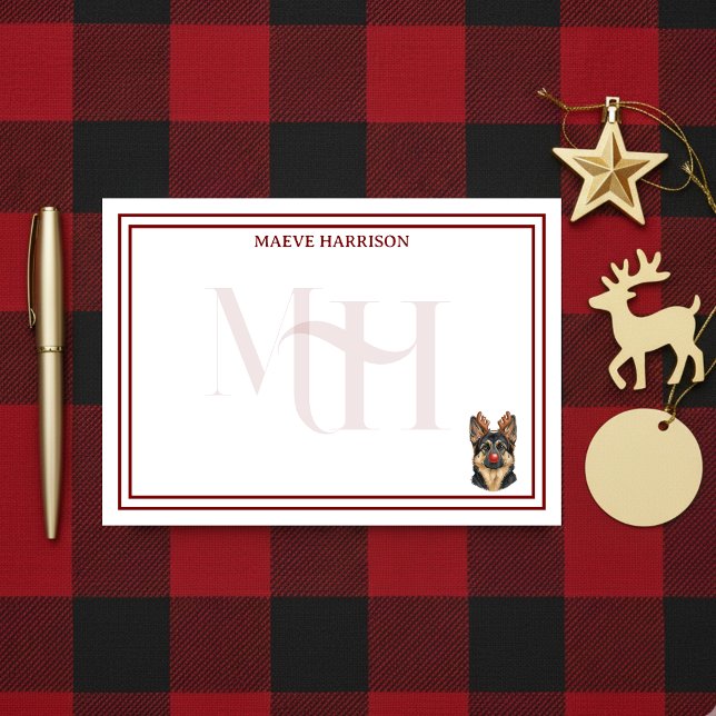 Anpassad monogram jul tysk schäferhund ren post-it block (Gift custom holiday stationery to the dog lover in your life! )