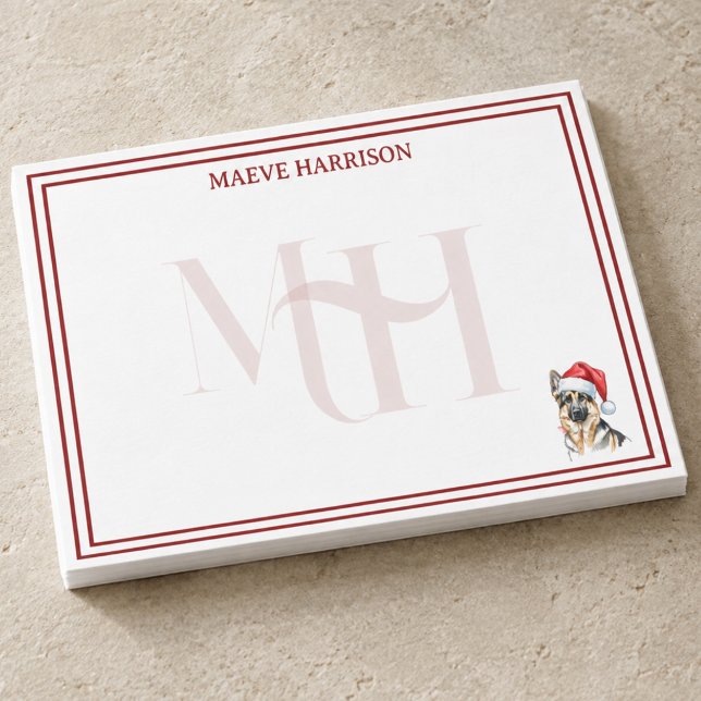 Anpassad monogram jul tysk schäferhund tomteluva post-it block (Custom Monogram Holiday German Shepherd Santa Hat Post-it Notes)