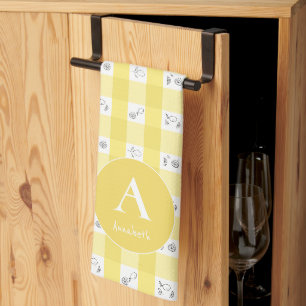 Anpassad monogram Lemon Rutig Kökshandduk