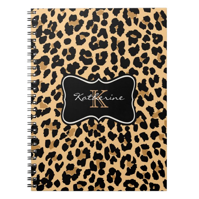 Anpassad monogram leopardtryck spiral anteckningsb anteckningsbok med spiral (Framsidan)