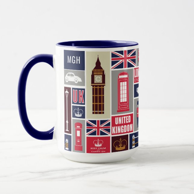 Anpassad monogram London Storbritannien ikoner Mugg (Vänster)