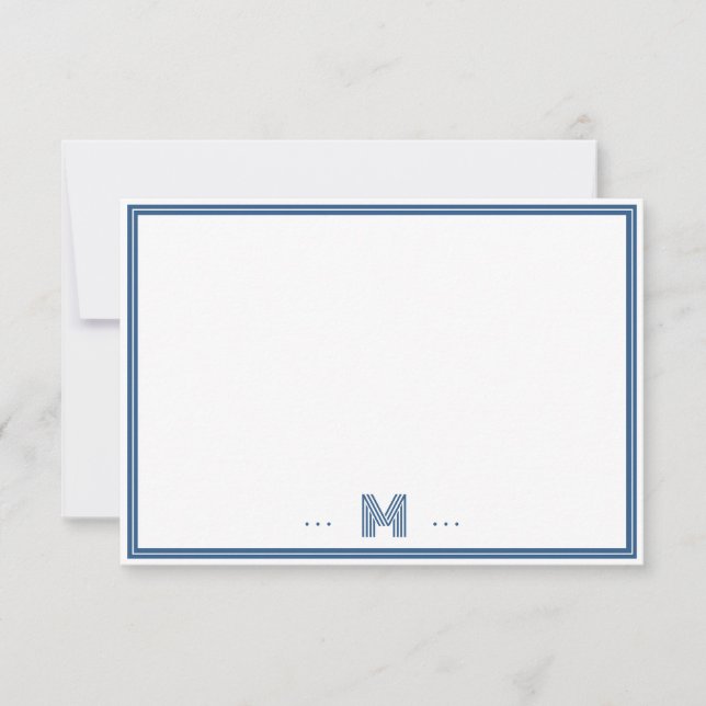 Anpassad monogram marinblå kant anteckningskort (Framsida)