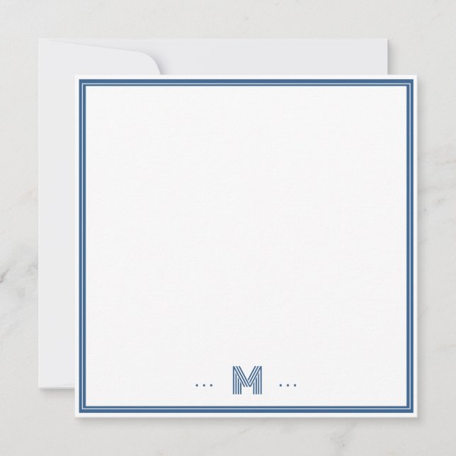 Anpassad Monogram Marinblå Kant Anteckningskort (Framsida)