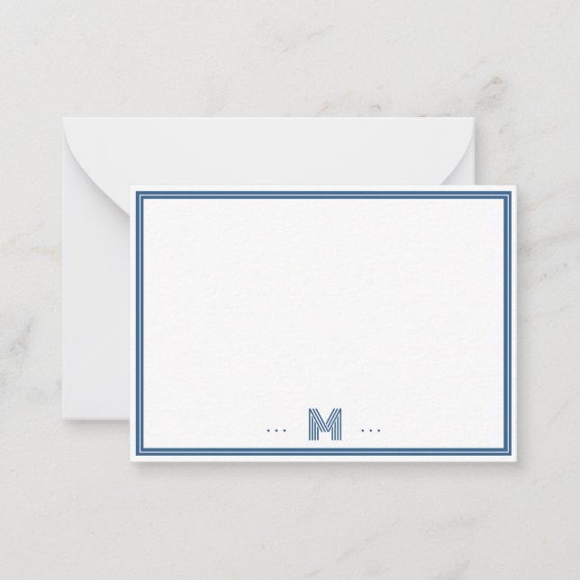 Anpassad monogram marinblå kant anteckningskort (Framsida)