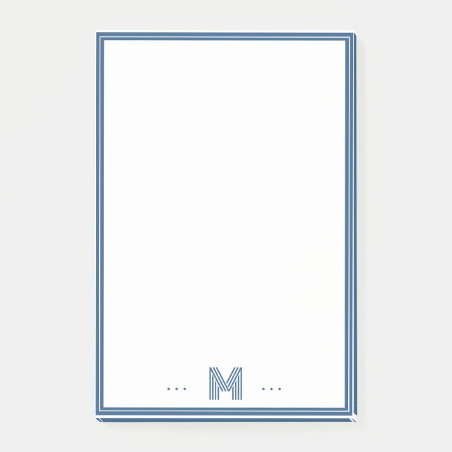 Anpassad Monogram Marinblå Kant Post-it Block (Framsida)