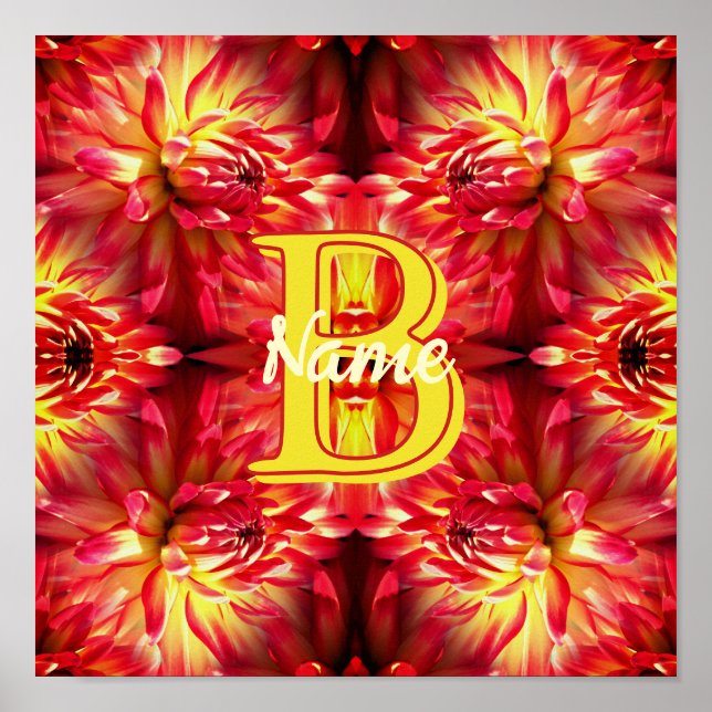 Anpassad monogram med din initiala namn Dahlia blo Poster (Framsidan)