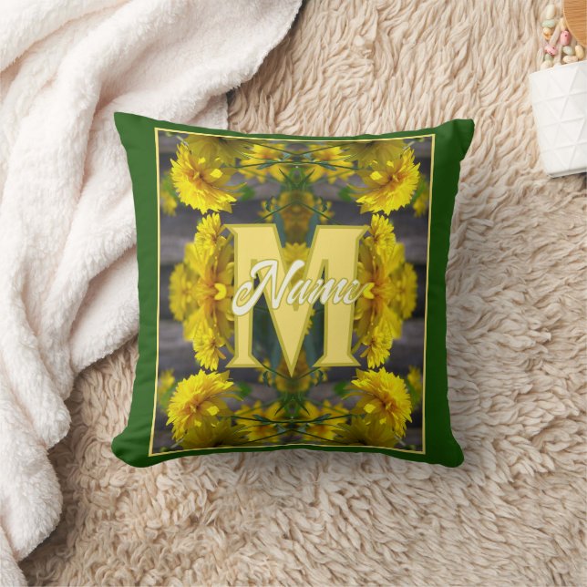 Anpassad monogram med din initiala namn gula blomm kudde (Filt)