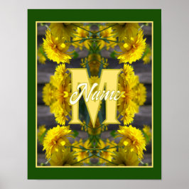 Anpassad monogram med din initiala namn gula blomm poster